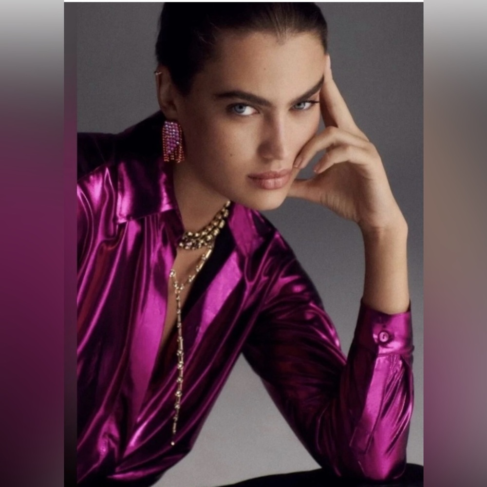 Anthropologie Pink Shine Metallic Blouse | Medium | Blogger Fave - Picture 3 of 15